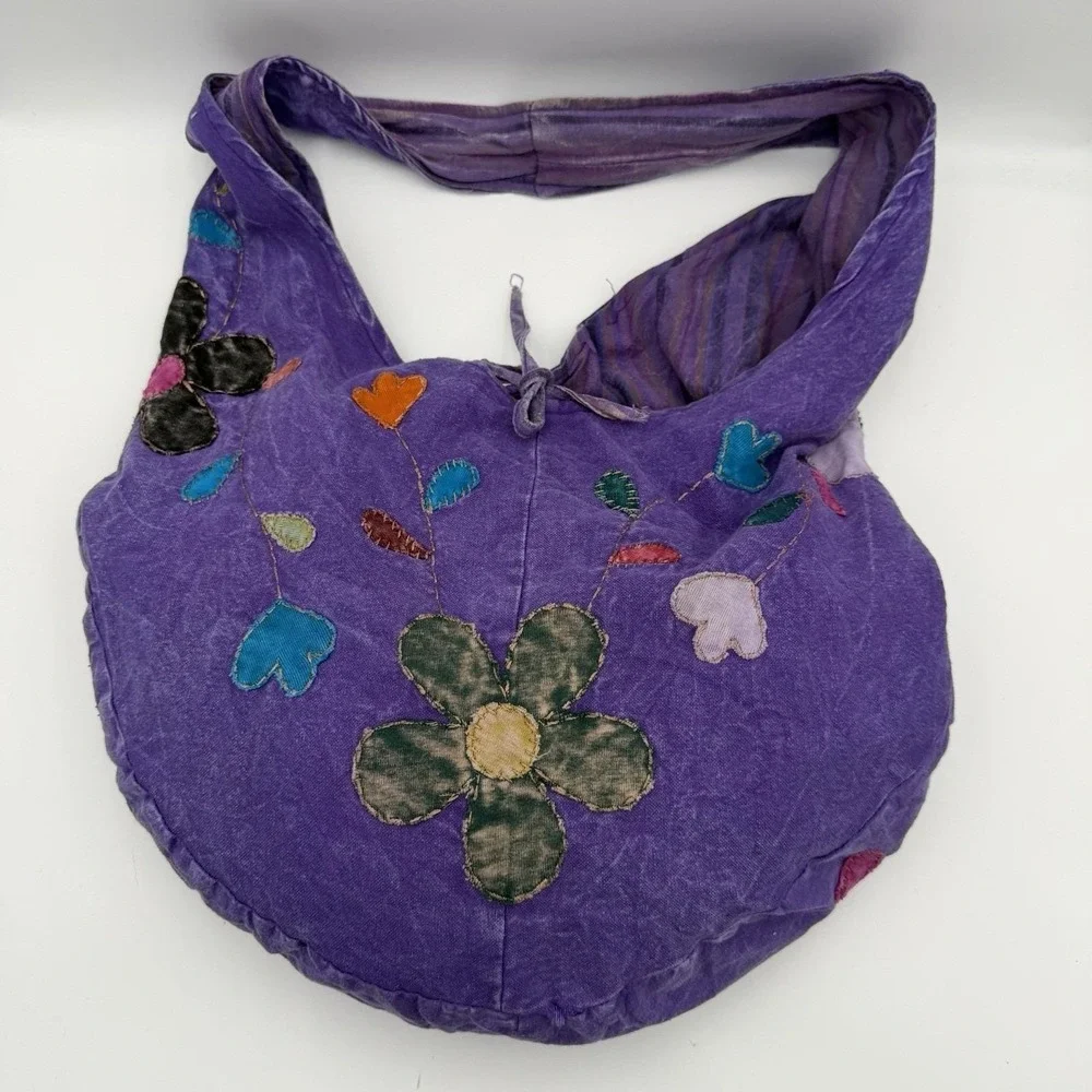 Vintage Kathmandu Imports reversible patchwork shoulder hobo bag boho fairy Y2K